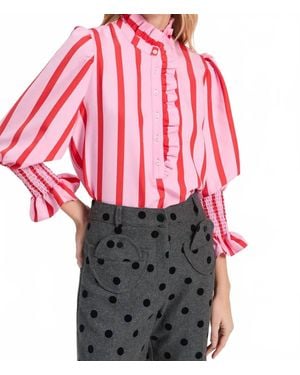 Vilagallo Bicolor Striped Shirt With Ruffles - Red