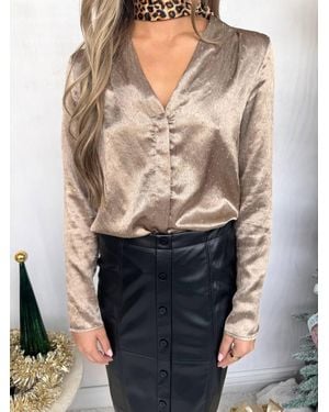 Sincerely Ours Thea Embellished Satin Long Sleeve Blouse - Gray