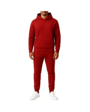 Essentials By Galaxy Galaxy Essentials Relaxed Fit Heavyweight Fleece Pullover Hoodie & Sweatpants Jogging Set - Red