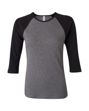 Bella Canvas 1X1 Baby Rib Raglan Three-Quarter Sleeve Tee - Black