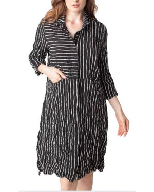 Liv Crimp Stripe Shirt Dress - Black