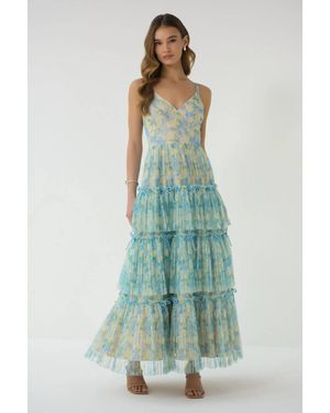 Hutch Madi Tiered Tulle Maxi Gown - Green