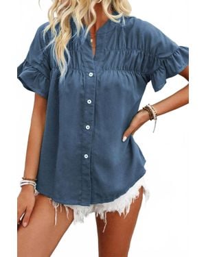 Shewin Ruffle Short Sleeve Top - Blue