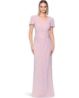 Xscape Cape Wrap Dress Glitter Twist Front Flutter Sleeve Party App3012 - Pink