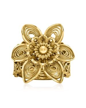 Ross-Simons 18Kt Over Sterling Filigree Flower Ring - Metallic