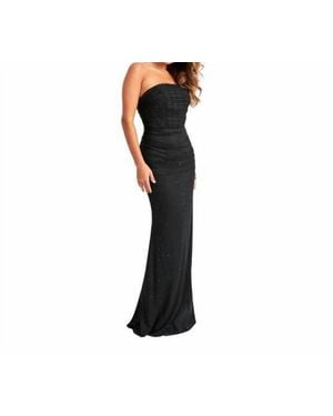 Faviana Strapless Mesh Dress With Exposed Corset Boning And Sparkly Crystals - Black