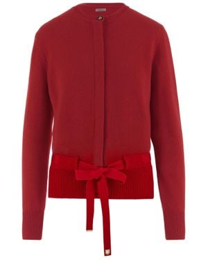 Ferragamo Cashmere Cardigan With Hidden Button Closure And Grosgrain Belt - Red