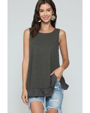 TRUEDAMES Sleeveless Back Lace Ruffle Detail Tank Top - Gray
