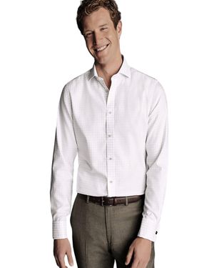Charles Tyrwhitt Non-Iron Clifton Weave Check Cutaway Slim Fit Shirt Double Cuff - White