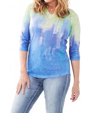 Fdj Nisa Notch Neck Three Quarter Sleeve Jersey Top - Blue