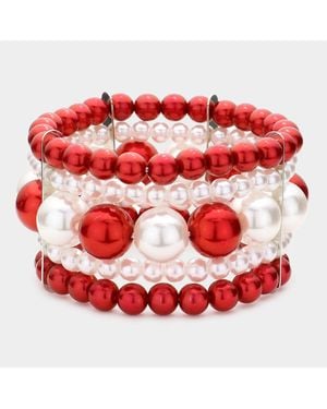 Fashnzfab Pearl Stretch Bracelet 1.6" H - Red