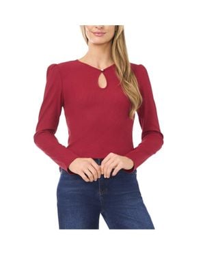 Cece Top Mulberry Keyhole Pearl Button Long Sleeve Blouse Gbo3657 - Red