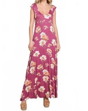 Emerald Collection Floral Printed Scoop Neck Maxi Dress - Pink