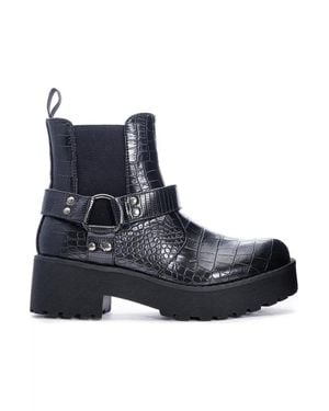 Chinese Laundry Make It Croc Leather Harness Boots Jobb1778 - Blue