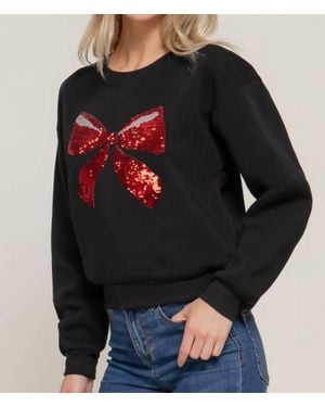 ACTIVE USA Sequin Bow Fleece Sweatshirt - Blue