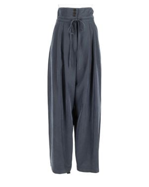 Alysi High-Waisted Back-Notch Wide-Leg Pants - Blue