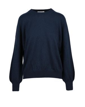 Ballantyne Cashmere Crew Neck Pullover With Puff Sleeves - Blue