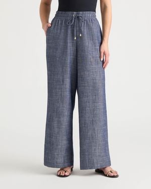 Ellen Tracy Wide Leg Chambray Pant With Porkchop Pocket - Blue