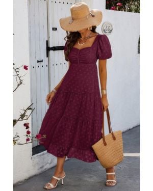 TRUEDAMES Square Neck Swiss Dot Ruffle Puff Sleeves Dress - Purple