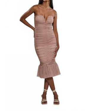 Rare London Ruched Sweetheart Fishtail Dress - Pink