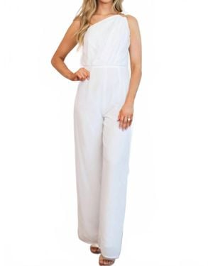 Luxxel Shira One Shoulder Sash Jumpsuit - White