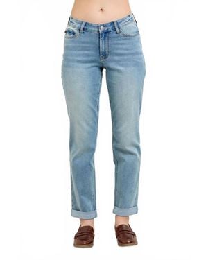 Judy Blue Wilma V-Front Cool Denim Cuff Boyfriend Jeans - Blue