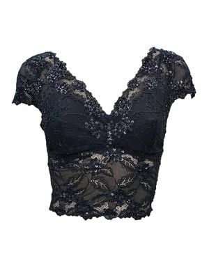PJ Harlow Grace Lace Hand Beaded Cami With Sleeves - Blue