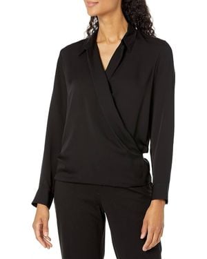 Theory Long Sleeve Wrap Blouse - Black