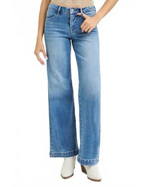 Risen Tummy Control Mid Rise Wide Straight Jeans - Blue