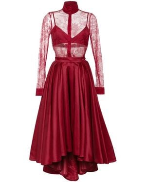 Saiid Kobeisy Lace Pleated Playsuit - Red