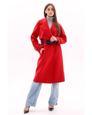 Alaska® Outerwear Karina Belted Wool Cashmere Blend Overcoat - Red