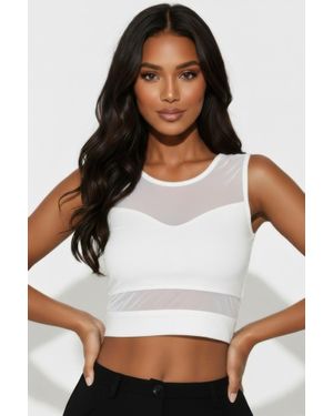 TRUEDAMES Sheer Mesh Panel Crop Tank Top - White