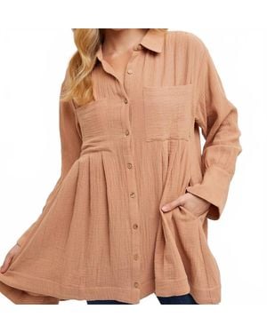 Bluivy Gauze Buttoned Tunic - Brown