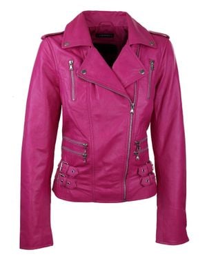 TruClothing Soft Leather Racing Biker Short Jacket - Pink