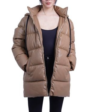 Love Token Bianka Zip Front Puffer Coat - Brown