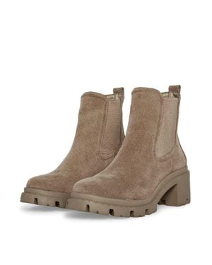 Steve Madden Zoltin Boots Mushroom Suede Block Heel Chelsea Htat873 - Natural
