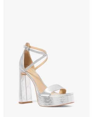MICHAEL Michael Kors Michael Kors Cami Crackled Metallic Leather Platform Sandal - White