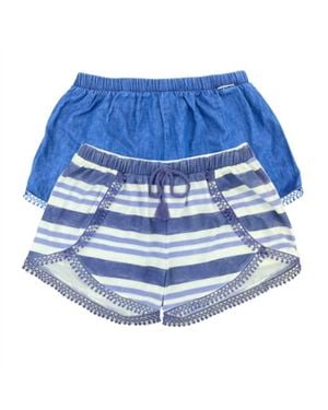 DKNY Girls Shorts Pack Of 2 With Waistband Drawstring Beautiful Crochet Lace - Blue