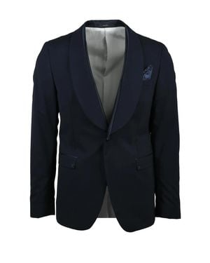 Paoloni Tailored Virgin Wool Stretch Blazer With Rounded Lapel - Blue