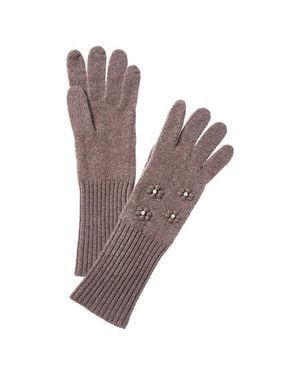 Hannah Rose Bobble & Pearl Cluster Cashmere Gloves - Brown