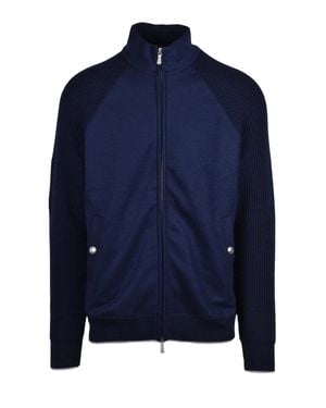 Eleventy Wool Jacket With Zip Closure And Ribbed Sleeves - Blue