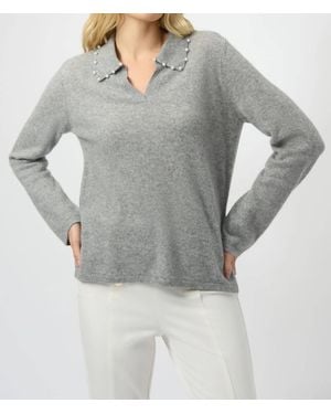 Joseph Ribkoff Pearl Collar Cashmere Sweater - Gray