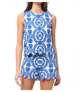 Adelyn Rae Joanne Scalloped Embroidered Tailored Shorts - Blue