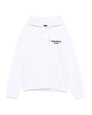 DSquared² Cotton Hoodie With Subtle Logo Detail - White