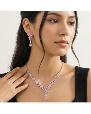 Fashnzfab Marquise Cz Cluster Floral Vine Rhinestone Necklace - Brown