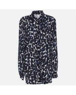 Elena Miro Chiffon Georgette Print Long Sleeve Shirt - Blue