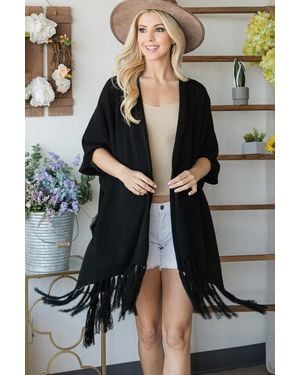 TRUEDAMES Draped Poncho Cardigan With String Detail - Black