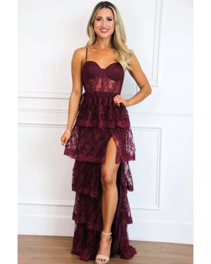 Maniju Beyond Romance Ruffle Lace Bustier Maxi Dress - Red