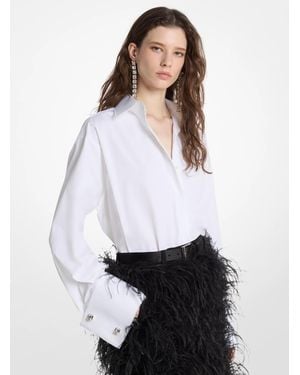Michael Kors Frayed Cotton Poplin French Cuff Shirt - White