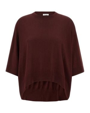 Nude Cropped Wool Sweater With Crew Neck And Asymmetrical Hem - Red